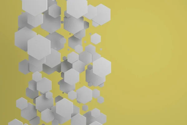 Hexagones blancos de tamaño aleatorio sobre fondo amarillo — Foto de Stock