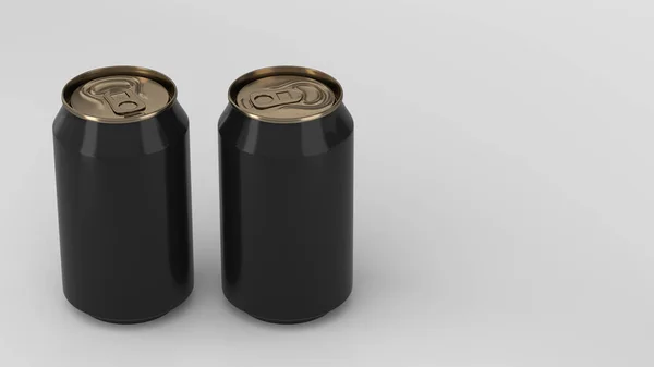 Två små svart och guld aluminium soda burkar mockup på vit baksida — Stockfoto