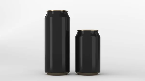 Stora och små svart och guld soda burkar mockup — Stockfoto