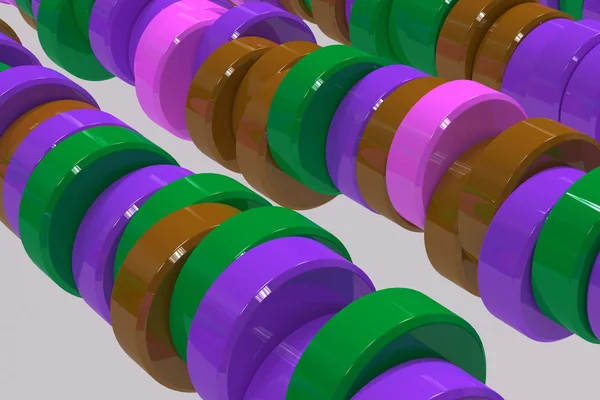 Patrón de comprimidos de cilindro marrón, violeta y verde en bac blanco — Foto de Stock