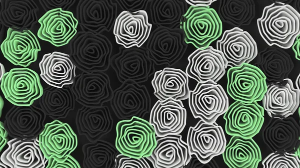 黒、白、緑の花のパターン — ストック写真
