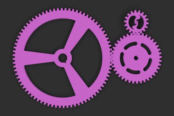 Set of violet gears and cogs on black background — Stock Photo, Image