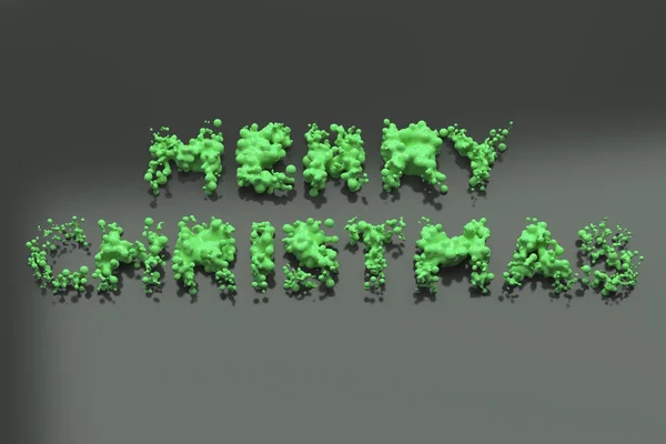 Vloeibare groene Merry Christmas woorden met druppels op zwarte pagina — Stockfoto