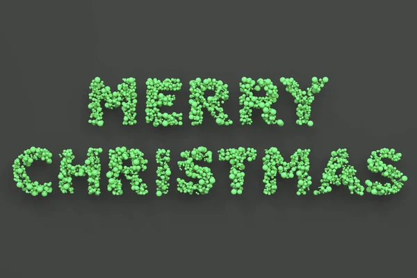 Neşeli Noel kelimenin yeşil topları siyah arka plan üzerine — Stok fotoğraf
