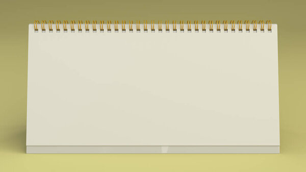 White table calendar mock-up on yellow surface