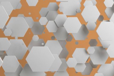 Rastgele büyüklükteki turuncu zemin üzerine beyaz altıgenler