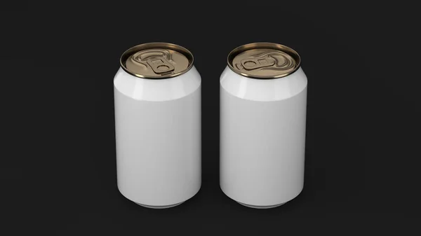 Dos pequeñas latas de soda de aluminio blanco y oro maqueta en la espalda negra — Foto de Stock