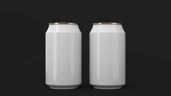 Duas pequenas latas de refrigerante de alumínio branco e dourado mockup na parte traseira preta — Fotografia de Stock