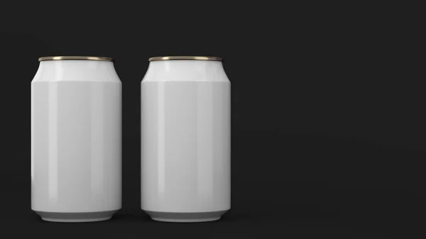 Dwa małe białe i złote aluminium soda puszki makieta tyłu czarny — Zdjęcie stockowe