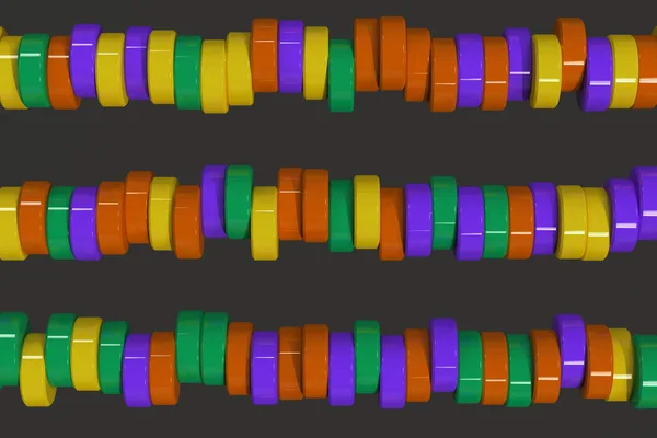 Wzór, żółte, fioletowe i zielone cylindra tabletek na czarny ba — Zdjęcie stockowe