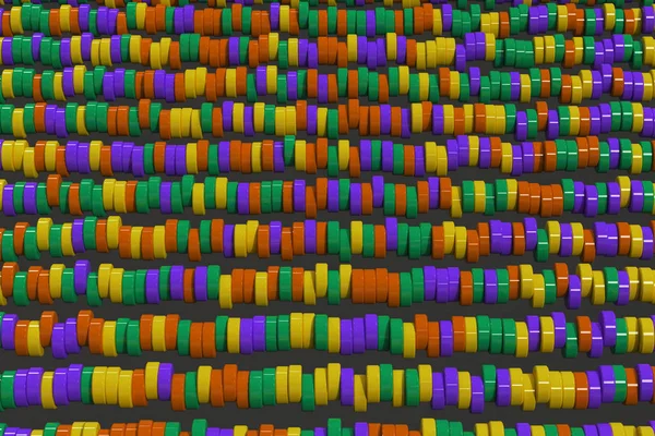 Wzór, żółte, fioletowe i zielone cylindra tabletek na czarny ba — Zdjęcie stockowe