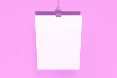 Ciltçi klibini mockup Menekşe arka plan üzerinde boş beyaz poster