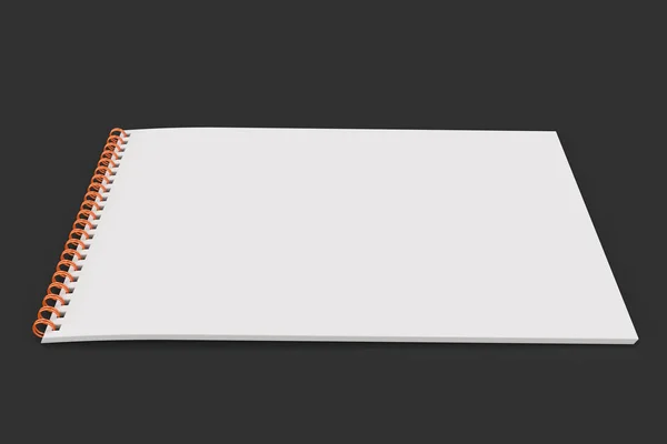 Prázdná bílá notebook s oranžová spirála vázané na černé poza — Stock fotografie