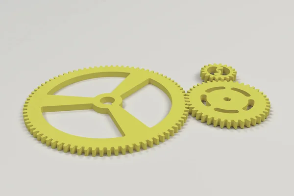 Set of yellow gears and cogs on white background — Stock Photo, Image