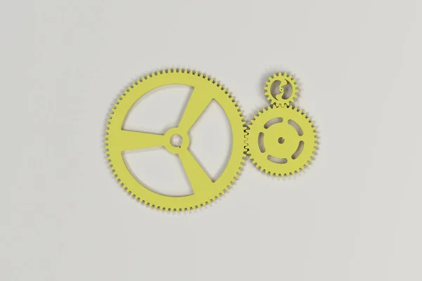 Set of yellow gears and cogs on white background — Stock Photo, Image