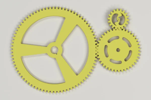 Uppsättning av gult kugghjul och kuggar på vit bakgrund — Stockfoto
