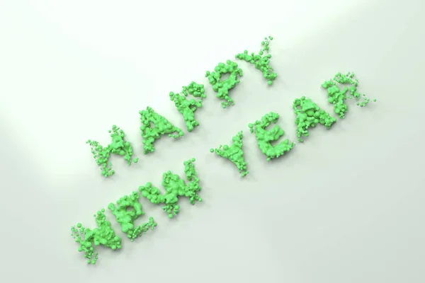 Verde liquido Felice anno nuovo parole con gocce su sfondo bianco — Foto Stock