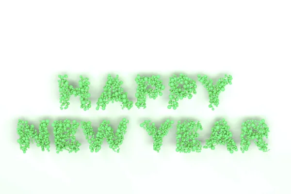 Щасливі новорічні слова з зелених кульок на білому тлі — стокове фото