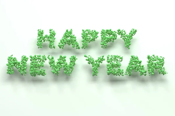 Felice anno nuovo parole da palline verdi su sfondo bianco — Foto Stock