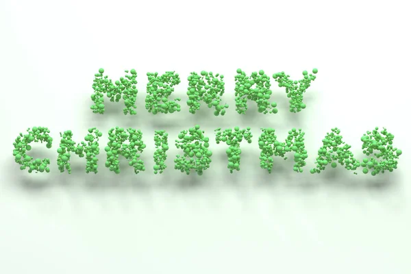 Merry Christmas woorden uit de groene ballen op witte achtergrond — Stockfoto