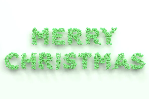 Merry Christmas words from green balls on white background — Stock Photo, Image