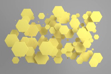 Beyaz arka plan üzerinde rastgele büyüklükteki sarı altıgenler