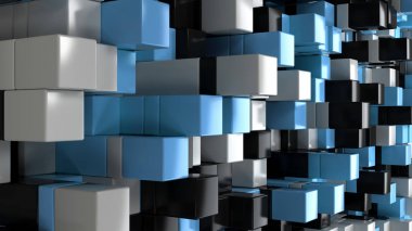 Beyaz, siyah ve mavi küpleri duvarına