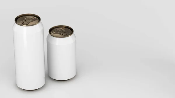 Grande e pequeno branco e latas de refrigerante de ouro mockup — Fotografia de Stock