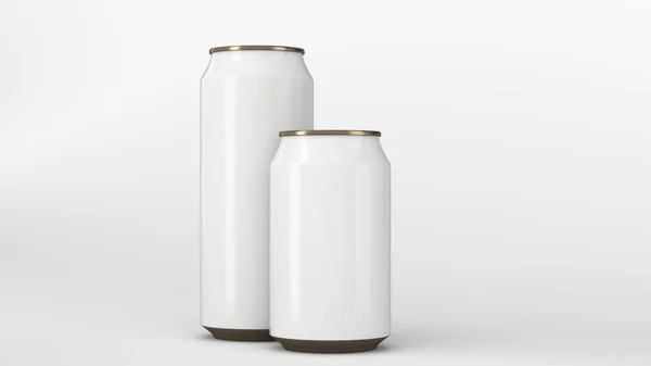 Groot en klein wit en goud soda cans mockup — Stockfoto