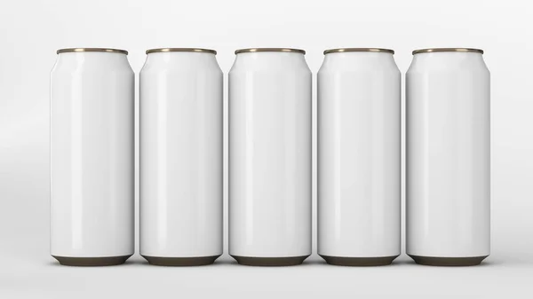 Witte soda cans staande in twee raws op witte achtergrond — Stockfoto