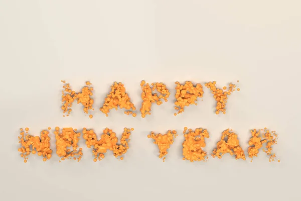 Рідкий апельсин Щасливі новорічні слова з краплями на білому фоні — стокове фото