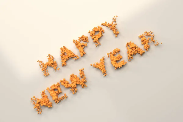 Рідкий апельсин Щасливі новорічні слова з краплями на білому фоні — стокове фото