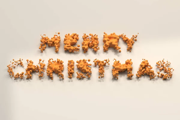 Liquid orange Merry Christmas words with drops on white backgrou — Stock Photo, Image