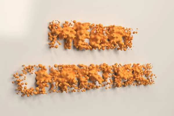 Flüssige orange frohe Weihnachtsworte mit Tropfen auf weißem Hintergrund — Stockfoto
