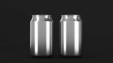 Mockup siyah arka plan üzerine iki küçük gümüş alüminyum soda kutular