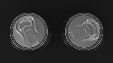 Mockup siyah arka plan üzerine iki küçük gümüş alüminyum soda kutular