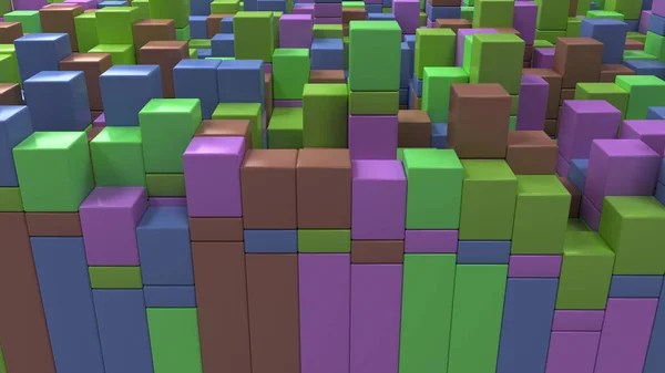 Parete di cubi blu, verde, marrone e viola — Foto Stock