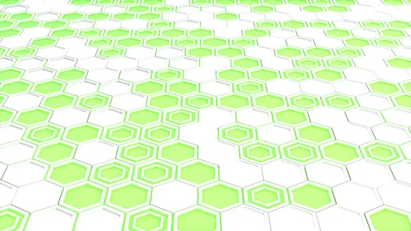 Abstrait 3d fond en hexagones blancs sur vert brillant b — Photo