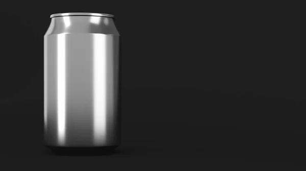 Blank small silver aluminium soda can mockup on black background — Stock Photo, Image