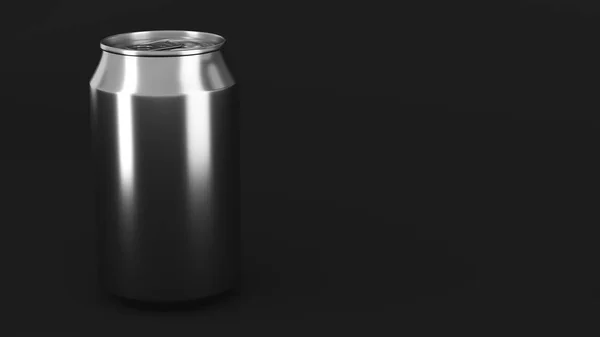 Puste małe srebrne aluminium soda może makieta na czarnym tle — Zdjęcie stockowe