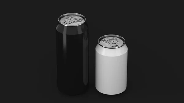 Grote zwarte en kleine witte soda cans mockup — Stockfoto