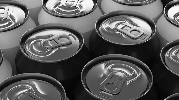 黒の背景に大きな黒と白のソーダ缶 — ストック写真