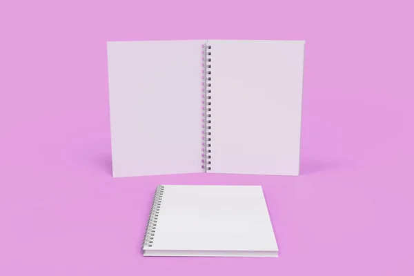 Dos cuadernos con espiral encuadernada sobre fondo violeta —  Fotos de Stock