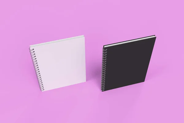 Dois cadernos com espiral encadernada no fundo violeta — Fotografia de Stock