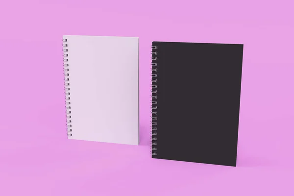 Dos cuadernos con espiral encuadernada sobre fondo violeta — Foto de Stock