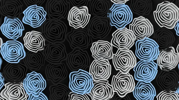 黒、白、青の花のパターン — ストック写真