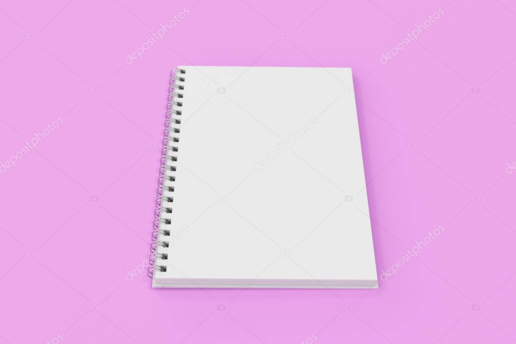 Opend notebook spiral bound on violet background