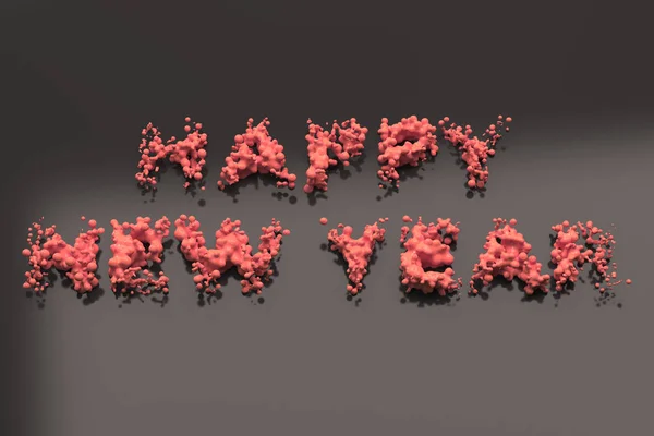 Liquido rosso Felice anno nuovo parole con gocce su sfondo nero — Foto Stock