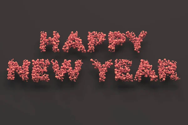Щасливі новорічні слова з червоних кульок на чорному тлі — стокове фото