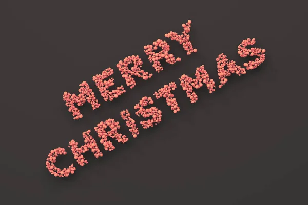 Merry Christmas woorden uit rode ballen op zwarte achtergrond — Stockfoto